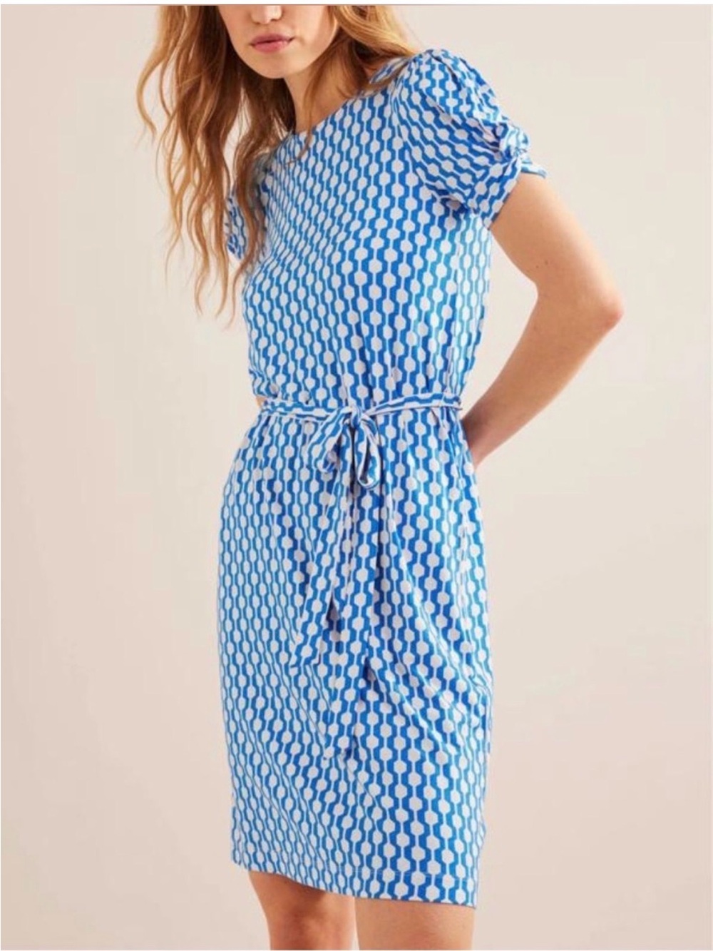 Boden playful blue and white knot detail jersey dress; Moroccan blue; U.S. 14R